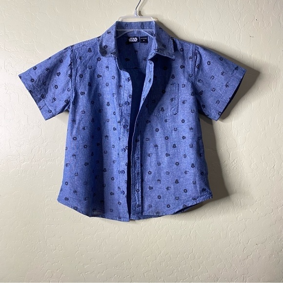 Star Wars Blue and Black Button Down Collar Shirt with Short Sleeves Boys Size M - Picture 6 of 7